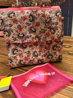 Colorful Pink Frida-Print Tote Bag